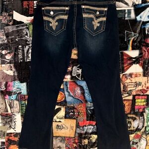 Rock Revival Dark Blue Bootcut Jeans with Embroidered Pockets